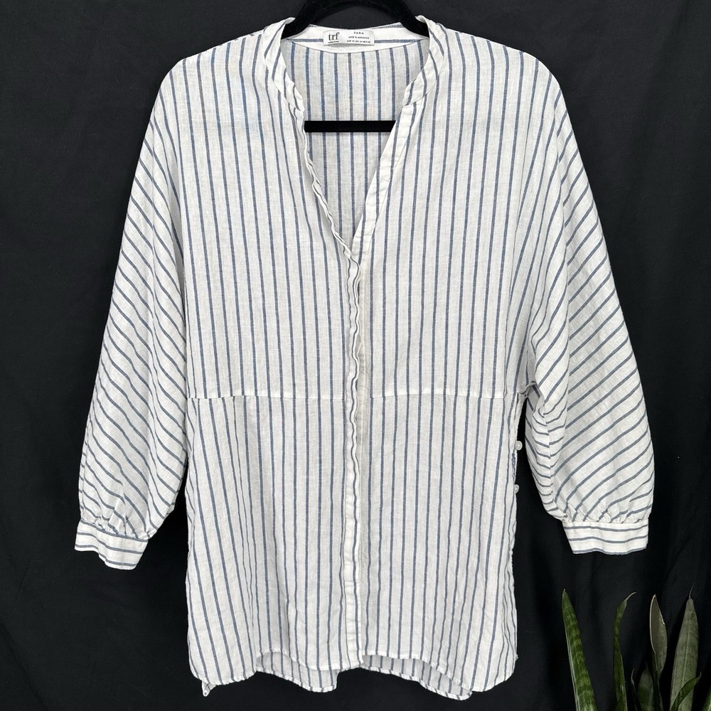 Striped Cotton Tunic Top M Coastal Beach Resort Fisherman Nautical Breathable